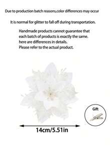 20 件/10 件/2 件多色人造一品红、带夹子的一品红圣诞树装饰、闪光镂空网状一品红、圣诞装饰、节日配饰、圣诞树、花环、闪光一品红圣诞树饰品、节日装饰 DIY 一品红花环、派对装饰 - 白色 - 查看 9