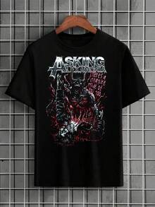 Asking Alexandria T-Shirt, Rock Band, International Music, Demon, Halftone Shirt, Unisex Blouse, Men's And Women's, 100% Cotton, Premium Top Streetwear, New Release, Immediate Shipping, Various Colors!! Plus Size - màu đen - Xem 1