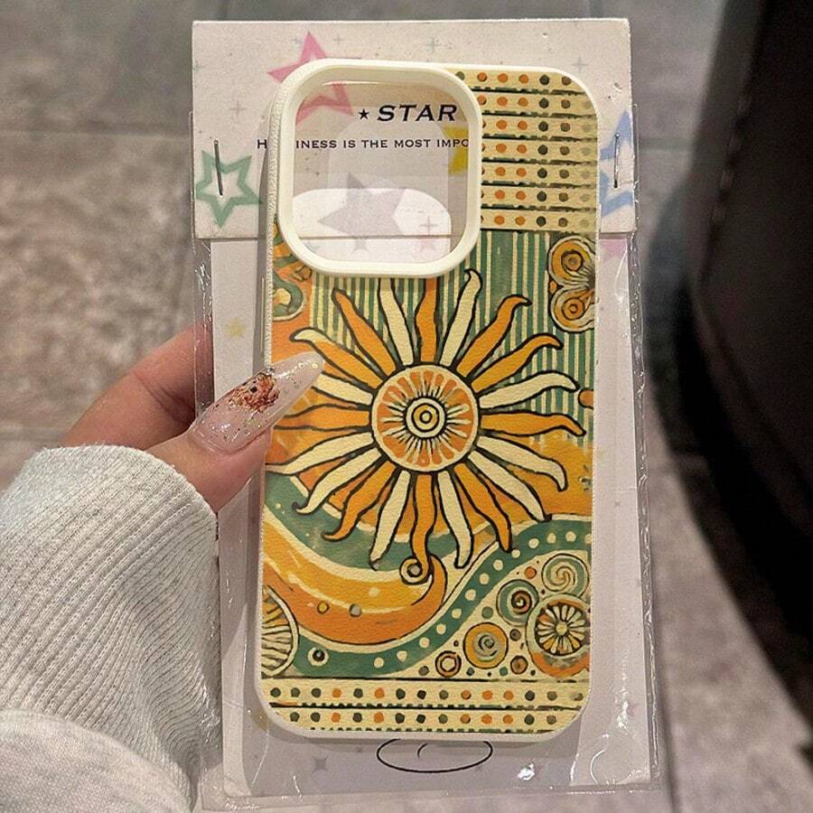 1 件 TPU 材质波西米亚风格波尔卡圆点和条纹太阳图案手机壳适用于 iPhonenmi 手机 - 白色 - 查看 1
