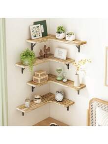 Corner Floating Shelves, Wall Mounted Corner Shelf Set Of 5, Rustic Wood Wall Shelves For Bathroom, Kitchen, Bedroom Or Living Room (Carbonized Black),Corner Floating Shelves, Rustic Wood Wall Shelves For Bathroom, Kitchen, Bedroom Or Living Room (Dark Carbonized Black) Bathroom Accessories - Black - View 3
