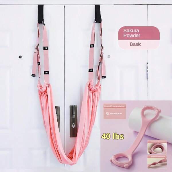 1pc Yoga Stretching Strap, Waist Back Legs Fitness Belt, Back Bend Auxiliary Trainer With Door Anchor, Height Adjustable Aerial Yoga, One Horse Crotch Pressure Stretching Belt, Anti-Gravity Inversion Exercises Hammock Door Flexibility Tensile Trainer, Pink High Strength Wide Polyester, Yoga Stretcher, Back Bend Split Inversion Belt, Stretching Exercise Equipment For Dancing Ballet Gymnastics Training Pilates Split Fitness