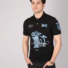 LOF1 Black Polo Shirt With Various Prints: Style And Personality In The Spotlight Loose Summer No Polo Collar - Black/Panther - Xem 3