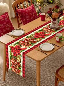 1 pièce Chemin de table bonhomme de neige de Noël, 35*180cm Chemin de table en polyester avec deux bonhommes de neige portant des écharpes rouges, motif sapin de Noël et cadeaux de Noël sur fond rouge. Joyeux Noël. Convient pour les décorations de table de cuisine et de restaurant à Noël, cadeaux et décorations de Noël. - Multicolore - Voir 7