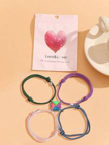 ATLVXJL Set de 4 piezas de joyería de trébol de cuatro hojas que brillan en la oscuridad para mejores amigos/hermanos/parejas, pulseras decorativas trenzadas activadas por la oscuridad, regalo de verano para parejas, madres, mujeres - Multicolor - Ver 3