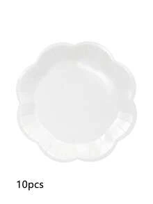 10 piezas/20 piezas/50 piezas Platos de papel rojos de 7 pulgadas con borde ondulado, platos de cena rojos con forma floral de 9 pulgadas, decoraciones elegantes de mesa para fiestas, bodas, baby shower, cumpleaños, Navidad, Año Nuevo, platos para pasteles, artículos para fiestas - Blanco - Ver 13