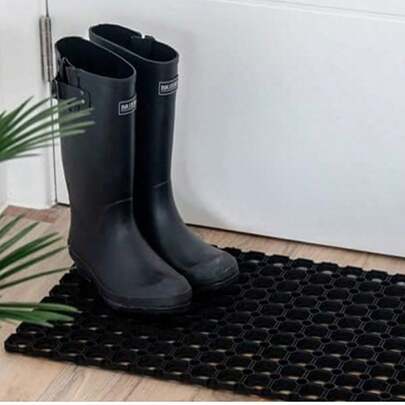 Honeycomb Outdoor Rubber Ring Entrance Floor Door Mat, Heavy Duty Matt With Drainage Holes, Anti Fatigue Dirt Scrapper Playground Garden Matting (60x40cm, 1.3cm Thick, Small) (Pack Of 1)