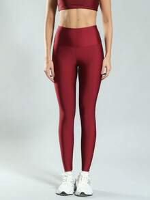 FITNATION Fitness Leggings In Trilobal Fabric With Shine And High Elasticity And Support - Burgundy - View 3
