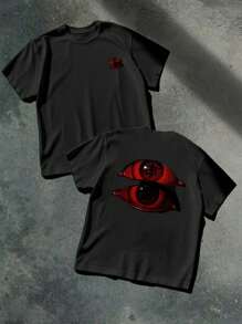Graphic Tee Casual T Shirt Double Printed Red Eyes Dollar Sign 100% Cotton - 黑色 - 查看 1