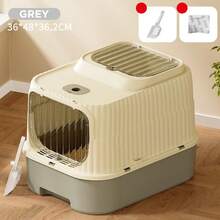 Nuova lettiera per gatti a prova di perdite 48x36,2x36 cm | Design a doppio uso, completamente chiusa e semichiusa con ingresso dall'alto | Deodorante, silenziosa e senza feci attaccate | Toilette per gatti facile da smontare e lavare | Paletta per lettiera e sacchetto deodorante in omaggio - Grigio - Visualizzare 2