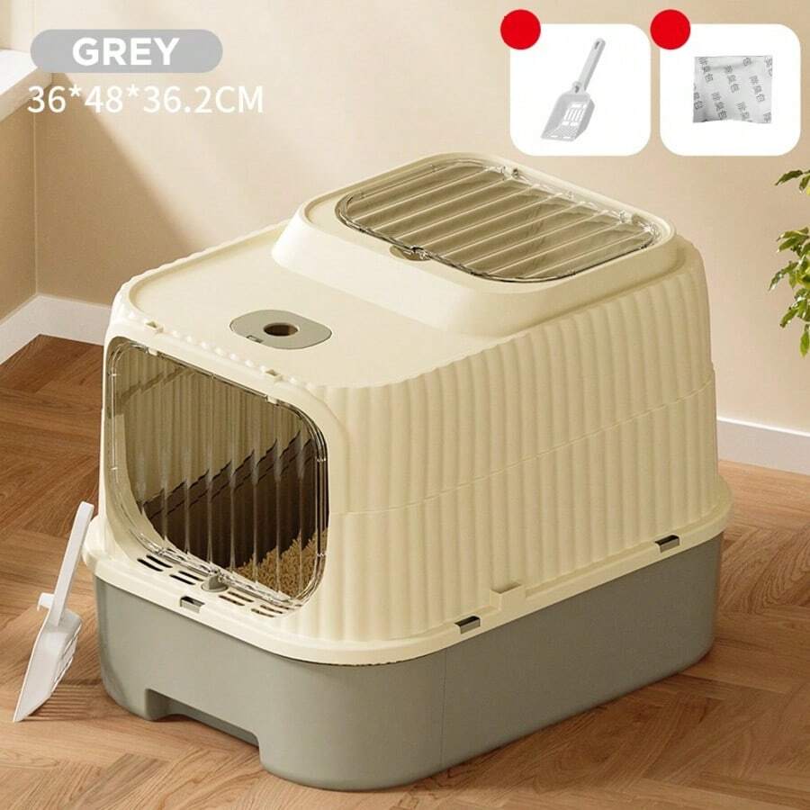 Nuova lettiera per gatti a prova di perdite 48x36,2x36 cm | Design a doppio uso, completamente chiusa e semichiusa con ingresso dall'alto | Deodorante, silenziosa e senza feci attaccate | Toilette per gatti facile da smontare e lavare | Paletta per lettiera e sacchetto deodorante in omaggio