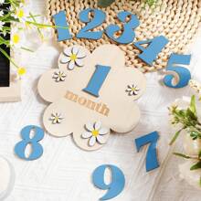 1 Set Baby 1-12 Months Wooden Flower Milestone Photography Props, Growth Record, Double-Sided Milestone Pendant, Monthly Milestone Cards, Newborn Monthly Milestone Wooden Cards - Blue Numbers - View 7