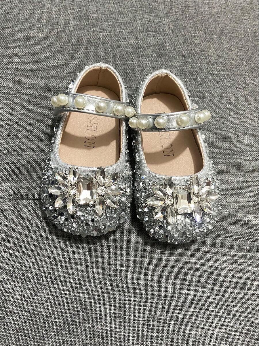 Sepatu Flat Bayi Modis, Sepatu Balita Musim Semi/Panas, Sepatu Putri Berkilau dengan Pita untuk Anak Perempuan, Cocok untuk Pesta, Pakaian Formal, Liburan - Perak - View 1