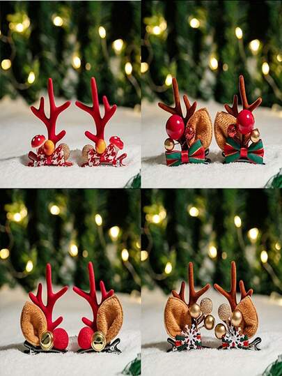 2个圣诞发夹，女士驯鹿角发夹，人造毛皮发夹，可爱发饰，圣诞装饰礼物头饰，生日可爱鹿角发夹，多种款式可选，圣诞节和新年完美礼物