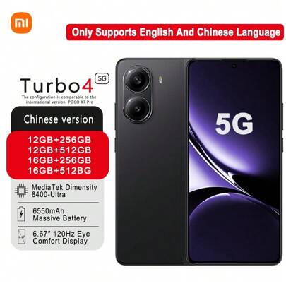 Xiaomi POCO X7 Pro (Versión china: Redmi Turbo4) Smartphone con MediaTek Dimensity 8400-Ultra, resistencia al agua/polvo IP68, batería de alta capacidad de 6550mAh para larga duración y lente de gran apertura Sony. La configuración es comparable a la versión internacional del POCO X7 Pro, solo admite los idiomas inglés y chino.