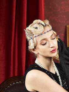 D EXCEED 1PC 1920's Flapper Headband For Women Gatsby Headpiece Faux Pearl Headdress Flapper Hair Accessories Suitable For Roaring Theme Party, Wedding, Halloween - Multicolor - View 7