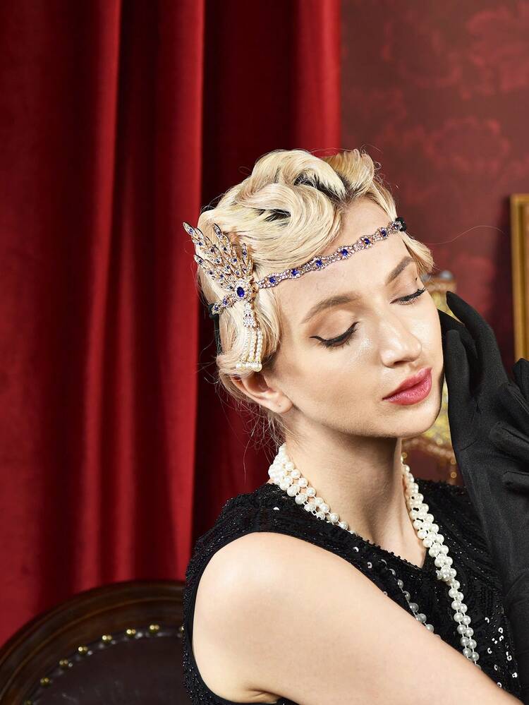 D EXCEED 1 件 1920 年代女士盖茨比头饰仿珍珠头饰 女式头饰 适合咆哮主题派对、婚礼、万圣节 - 彩色 - 查看 7