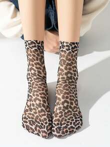 3 Pairs Leopard Print Short Socks, Thin Summer Socks, Elastic Comfortable Breathable - Multicolor - View 8