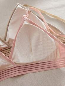 7PCS Women's Simple Casual Rib Solid Color Bra, Soft, Breathable, Wireless, Comfortable At Home Style Bra Underwear. - Multicolor - View 5