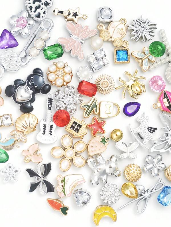 5-50pcs Random Shoe Decorations, Dorm Essentials, Charms, Animal, Geometric, Plant, Flower, Heart Shapes, Great Gift For Sandals, Shoe Decor, Blind Box Style Surprise