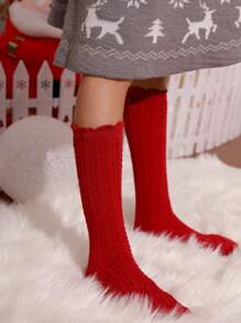 6 Paar Mädchen Kniestrümpfe in Unifarben, gerade geschnittene Socken ohne Schaft, geeignet für Mädchen Schulanfang, College-Stil, Weihnachtsoutfit - Verschiedenfarbig - Übersicht 8