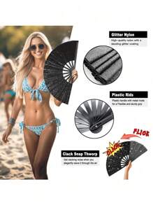 1 件手扇，闪亮纯色折叠扇。可折叠手扇，- 狂欢扇 - 优质面料大折叠扇，排舞，太极舞扇，尼龙布复古面料扇，舞台表演折叠扇，DIY 涂鸦纯色扇，适合男士/女士，节日，舞蹈，礼物