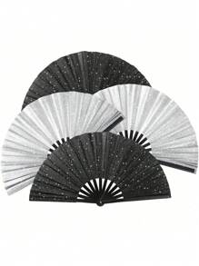 1 件手扇，闪亮纯色折叠扇。可折叠手扇，- 狂欢扇 - 优质面料大折叠扇，排舞，太极舞扇，尼龙布复古面料扇，舞台表演折叠扇，DIY 涂鸦纯色扇，适合男士/女士，节日，舞蹈，礼物
