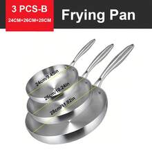 1pc 304 Stainless Steel Non-Stick Frying Pan, Uncoated Cookware For Steak, Suitable For Gas And Induction Cooktop - Silver - View 14