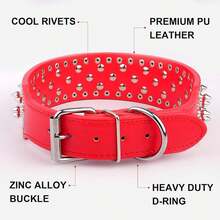 Adjustable Wide Spiked Dog Collar, Mushroom Rivet PU Leather Cat Dog Collars, Durable Spike Studded Pet Collar For Small Medium Large Breed, Pitbull Mastiff Bulldog Pugs Husky Rottweiler, Red,11273571 - 紅色 - 查看 5