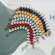 Fashion Solid Color Acrylic Peach Mobile Phone Lanyard Valentine's Day Heart Handmade Beaded Phone Strap