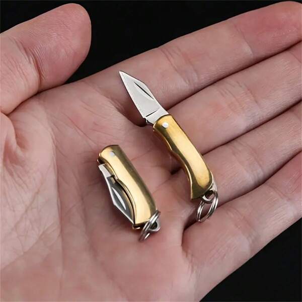 Mini Brass Folding Pocket Knife Keychain, Multifunctional Portable Keyring