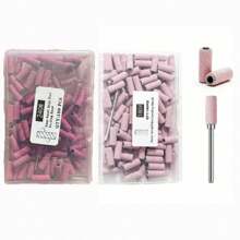 100pcs/Box Seamless Sanding Bands Kit: Pink Small Mini Nail Art Grinding Sanding Bands With Bit, Electric Grinding Machine Nail Grinding Head, Nail Removal Sand Bands, Nail Grinding Tool #180/#240 - Pink - View 1