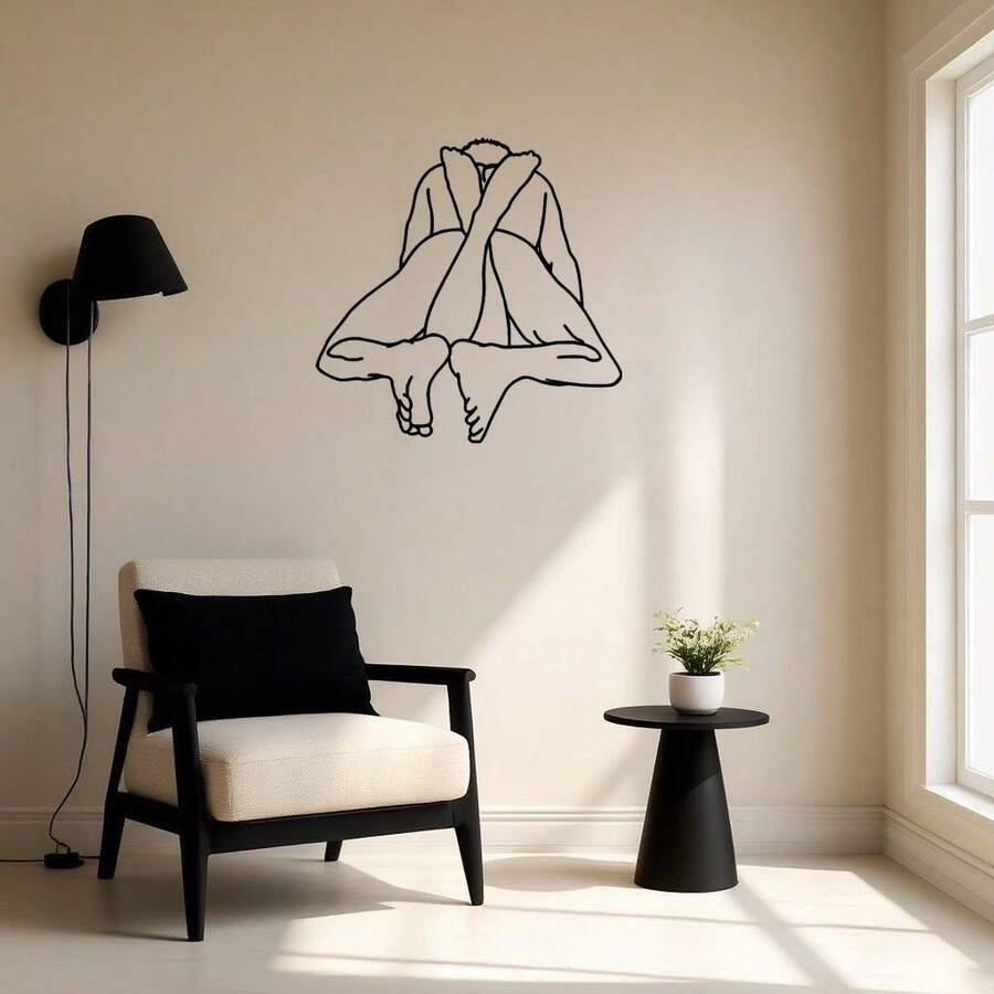 Minimalist Line Art Metal Wall Decor, Abstract Human Figure Design, Modern Living Room And Bedroom Decorative Accent* Rustic Metal Wall Hanging For Kitchen Metal Wall Decor For Kids Room Feather Metal Wall Decor - Black - View 1