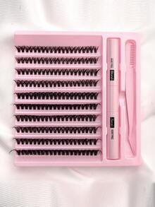 200片/200片*2 DIY睫毛嫁接套装，单簇睫毛，D型卷翘，8-16毫米混合长度，包含睫毛胶水、封层剂和睫毛嫁接工具，方便在家进行睫毛嫁接 - 黑色 - 查看 6