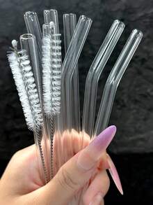 10 件可重复使用玻璃吸管套装，弯和直透明饮用吸管，返校，高硼硅玻璃冰沙吸管，鸡尾酒吸管，适用于冷热饮料、冰咖啡、果汁、派对用品、家庭和办公室的酒吧配件。 - 彩色 - 查看 14