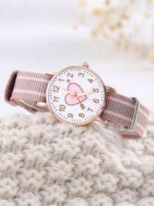 1pc Canvas Material Girl Cartoon Graphic Digital Children's Watch, Suitable For Back To School Season