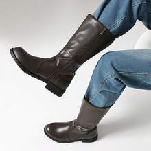 2025 Men's High-Top Leather Riding Boots & COSPLAY & Side Zipper Simple Men's Boots Round Toe Rubber Thick Sole Tall Boots & Black & Chocolate Brown - Chocolate Brown - View 6