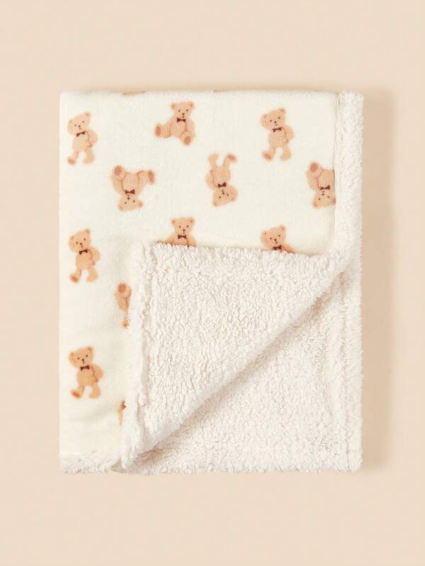 1pc Plush Bear Pattern Baby Swaddle Blanket