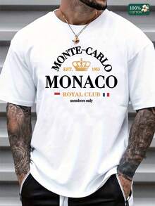 100% Cotton Unisex Round Neck Short - Sleeve T - Shirt Featuring Monte - Carlo Monaco Royal Club Graphic, Basic Tee For Men, Round Neck Short - Sleeve T - Shirts, Basic Tees, And Graphic Crop Tops Are Summer Men's Tops. - 白色 - 查看 1