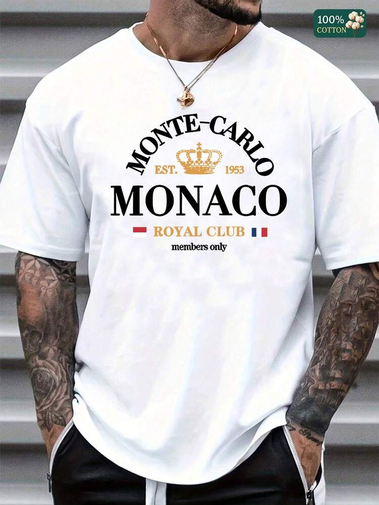 100% Cotton Unisex Round Neck Short - Sleeve T - Shirt Featuring Monte - Carlo Monaco Royal Club Graphic, Basic Tee For Men, Round Neck Short - Sleeve T - Shirts, Basic Tees, And Graphic Crop Tops Are Summer Men's Tops. - trắng - Xem 1
