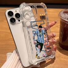 Un estuche de teléfono minimalista con tema de fútbol compatible con modelos de  16, 15, 14, 13, 12, 11 Pro Max, X, XR, XS Max, 8 y 7 Plus, con un respaldo transparente suave para protección contra caídas. - Color mezclado 1 - Ver 4