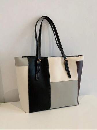 时尚大容量多口袋单肩托特包，休闲女士大包 32*12*28cm，可容纳笔记本电脑，简约时尚，适合休闲度假