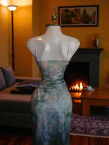 Vestido largo estilo vintage  Floral  Estampado Integral    Elegante  Casual    Espalda al aire - Multicolor - Ver 4