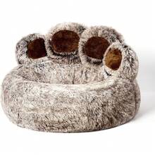 Paw Shape Calming Pet Bed, Plush Faux Fur Donut Bed For Dogs & Cats,  Washable, Non-Slip Bottom, Large Size (26"*26"*8"), Gray - Pet Sofa
