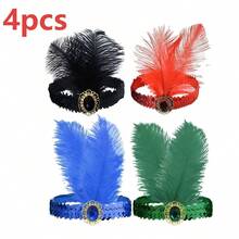 1/4件套 1920年代盖茨比风格黑色仿羽毛发箍，饰有金色点缀 - 优雅的涤纶发饰，适用于化装舞会、咆哮的二十年代主题活动和复古时尚、万圣节、派对服装 - 彩色 - 查看 12