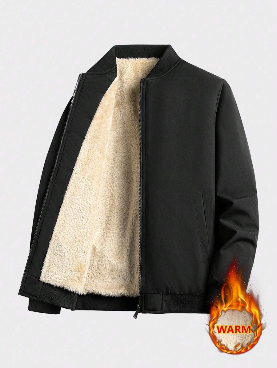 Jaqueta Casual Quente de Fleece para Homens, Uso Casual Externo de Outono/Inverno, Design Minimalista