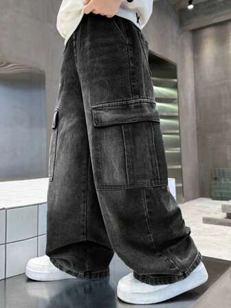 Teens/Youth Boys' Casual Straight Leg Pants, Versatile & Fashionable Cargo Pants, Loose Wide Leg Trousers