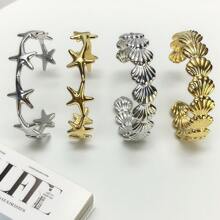 1 件不锈钢海星手链，时尚银色/金色袖口手链，女士珠宝