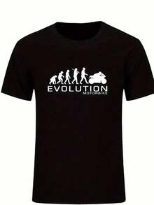 Camiseta Masculina de Gola Redonda Estampada com POASOD Evolution Motorbike, Moda Masculina com Estampa Evolution, Camiseta Casual De Manga Curta, Promoção Blusa Masculina, Conforto para Todas as Estações - Preto - Visão 2