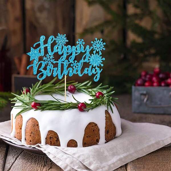 1 Stück glänzender blauer Schneeflocken Geburtstagskuchen Topper - glänzende Bambus Dekoration geeignet für Winter Wonderland, Frozen-Themen Partys und Weihnachtsfeiern, Schneeflocken Dekoration