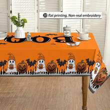 1pc Halloween Pumpkin, Ghost, Bat Pattern Tablecloth, Seasonal Kitchen/Dining Table Decor, Round Or Rectangular Sizes Available, Polyester Material, Indoor/Outdoor Party Decoration, Halloween Holiday Decor, Home Kitchen Decor